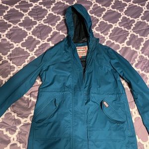 Hunter Original Rain Hooded Trench Coat Teal Medium